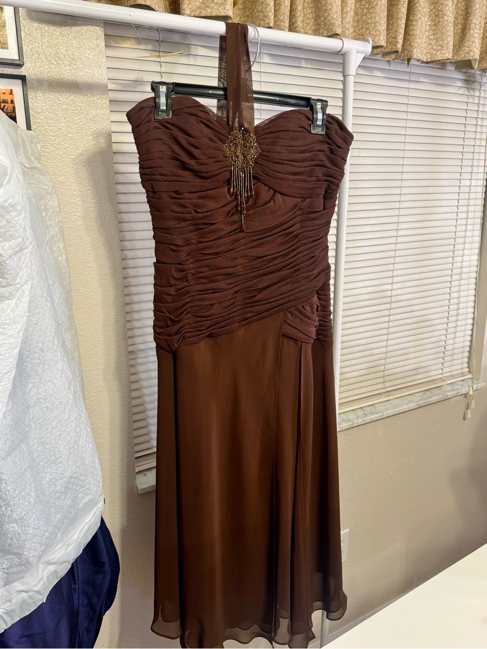 Vintage Signature by Sangria Chocolate Brown Strapless Ruched Evening Dress- 12
